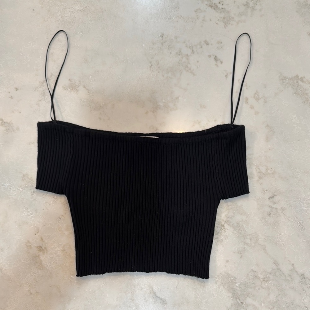 Ambiance Black Off-Shoulder Ribbed Top